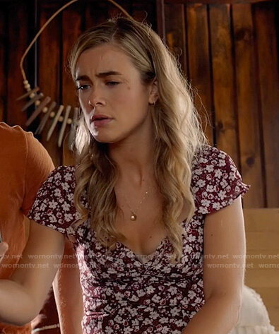Michaela's burgundy floral mini dress on Manifest