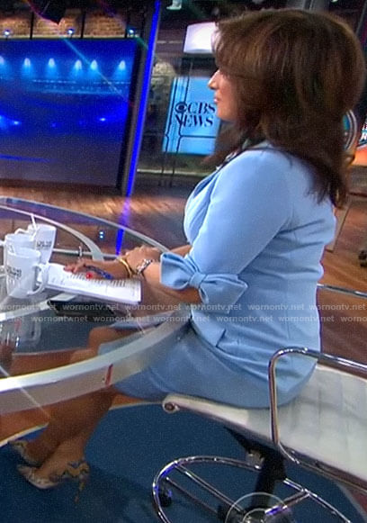 Michelle Miller's blue button front dress with bow sleeves on CBS This Morning