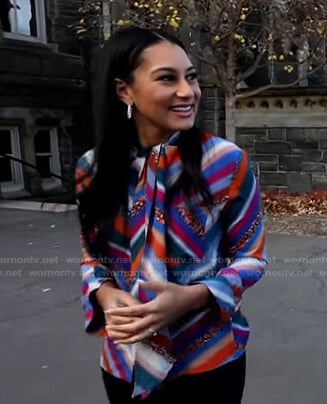 Morgan Radford's striped tie neck blouse on Today