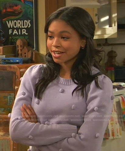Nia's lilac bobble sweater on Ravens Home