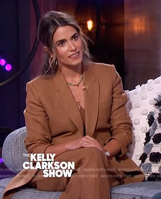 Nikki Reed's brown blazer and pants on The Kelly Clarkson Show
