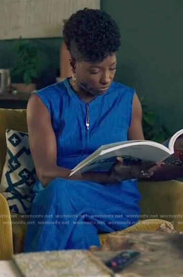 Nova's blue zip front jumpsuit on Queen Sugar