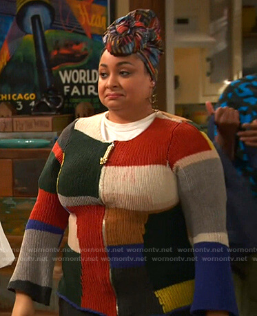 Raven's colorblock knit zip cardigan and pants on Ravens Home