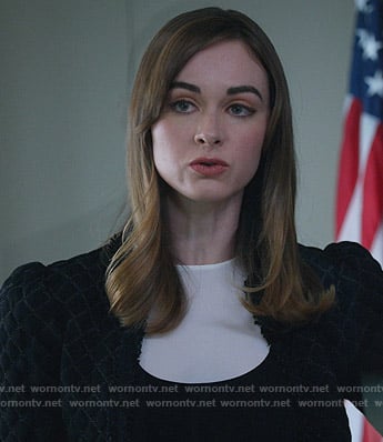 Sam's black quilted cardigan on All Rise