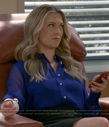 Samantha's blue sheer sleeve blouse on B Positive