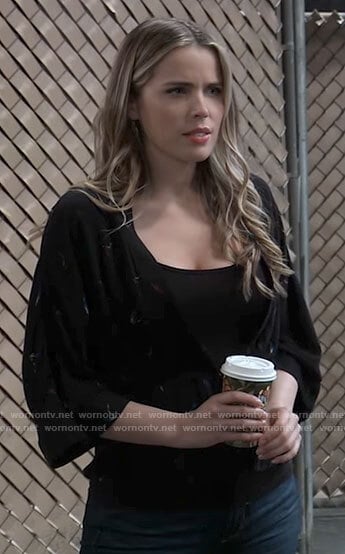 Sasha's black feather print top on General Hospital