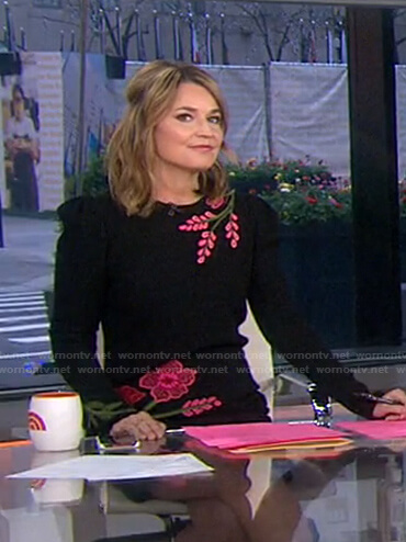 Savannah's black floral embroidered dress on Today