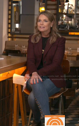 Savannah's burgundy plaid blazer and jeans on Today