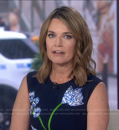 Savannah's navy floral embroidered dress on Today