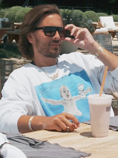 Scott's white Nirvana graphic sweatshirt on Keeping Up with the Kardashians