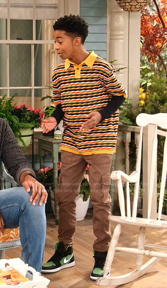 Shaka's yellow striped polo shirt on Family Reunion