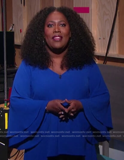 Sheryl's blue bell sleeve blouse on The Talk