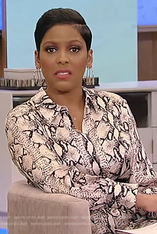 Tamron's snakeskin print shirtdress on Tamron Hall Show