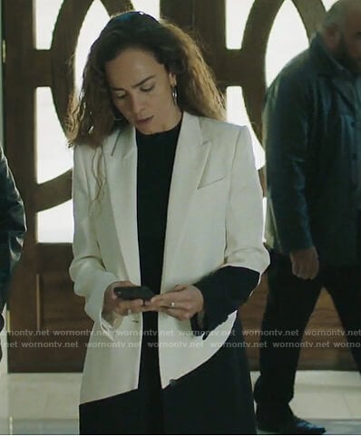 Teresa's white colorblock coat on Queen of the South