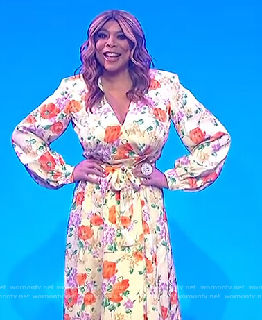Wendy's yellow floral wrap dress on The Wendy Williams Show