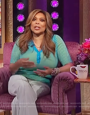 Wendy's turquoise knit polo and pants on The Wendy Williams Show