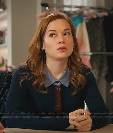 Zoey's blue constrast polo sweater on Zoeys Extraordinary Playlist