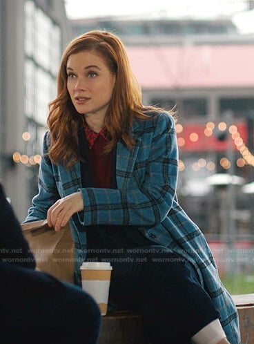 Zoey's blue plaid coat on Zoeys Extraordinary Playlist
