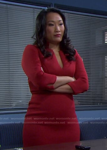 Melinda's red v-neck dress on Days of our Lives