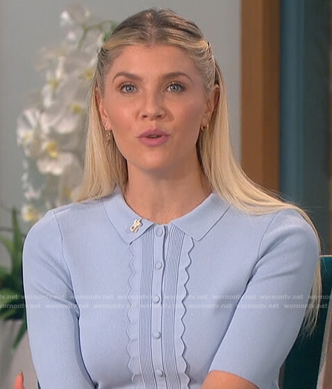 Amanda's blue scallop trim dress on The Talk