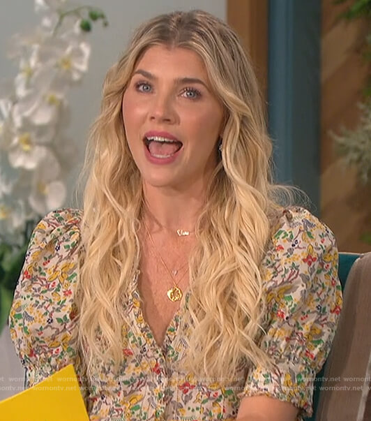Amanda's floral print ruffle dress on The Talk
