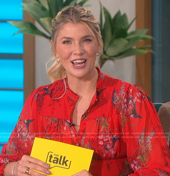 Amanda's red floral print dress on The Talk