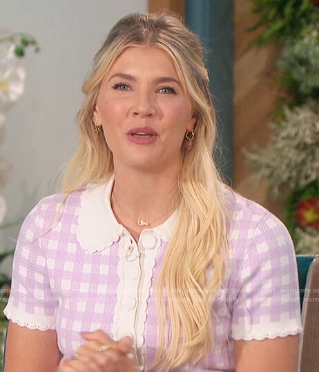 Amanda's lilac check sweater top on The Talk