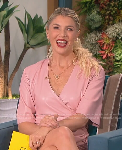 Amanda's pink leather wrap dress on The Talk