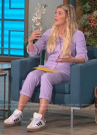 Amanda's violet utility overalls on The Talk