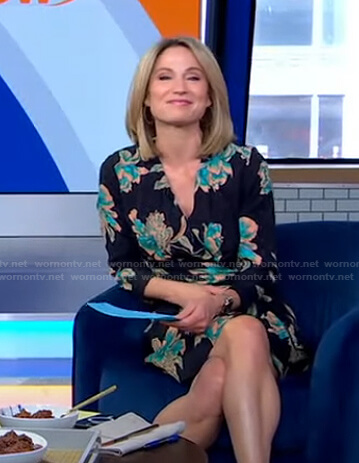 Amy's black floral wrap dress on Good Morning America