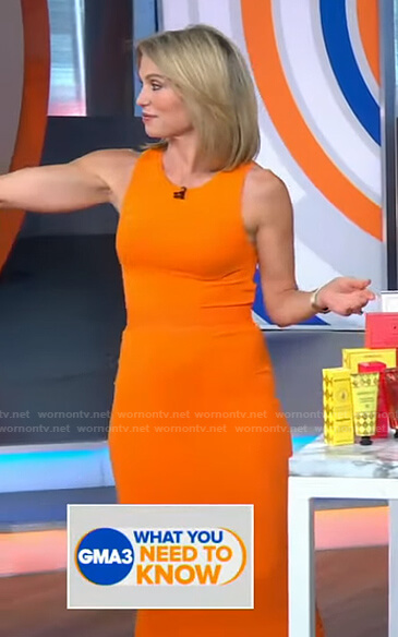 Amy's orange cropped tank and skirt on Good Morning America