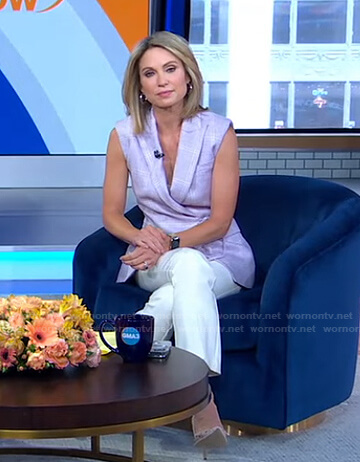 Amy's purple plaid vest and white pants on Good Morning America