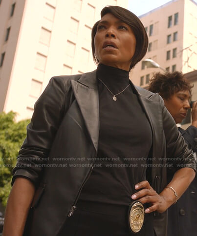 Athena's black zip leather blazer on 9-1-1