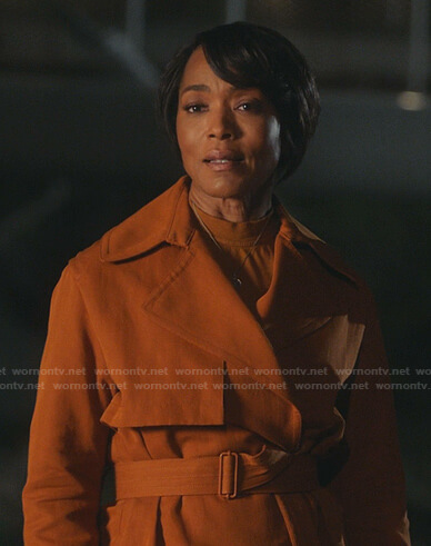 Athena's orange short trench jacket on 9-1-1