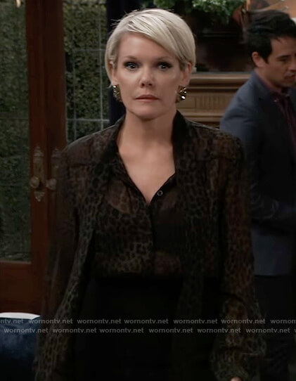 Ava's green leopard print sheer blouse on General Hospital