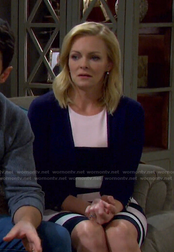 Belle's colorblock dress and button cuff cardigan on Days of our Lives