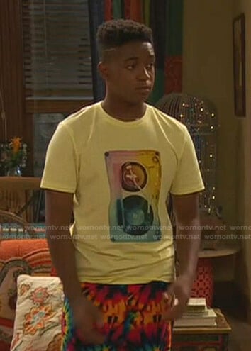 Booker's yellow cassette print tee on Ravens Home