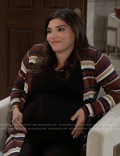 Brook Lynn's brown metallic stripe cardigan on General Hospital