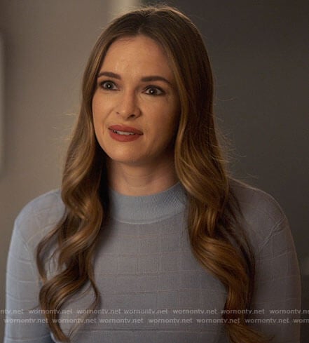 Caitlin's blue checked sweater on The Flash