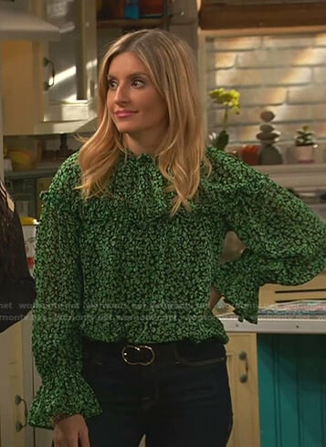 Chelsea's green floral blouse on Ravens Home