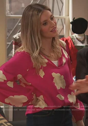 Chelsea's pink floral blouse on Ravens Home
