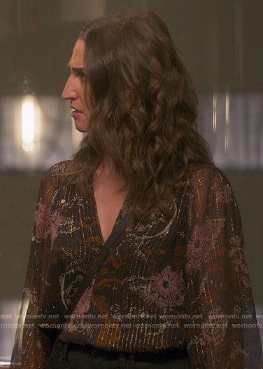 Dawn's metallic floral blouse on Girls5eva