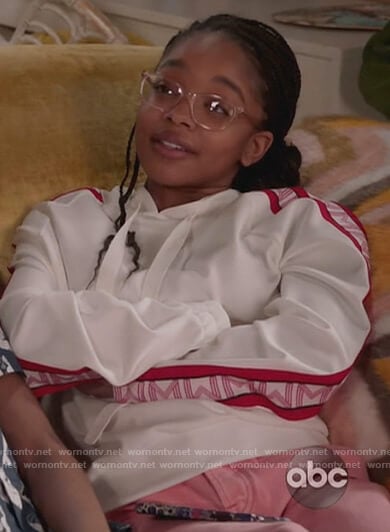 Diane's white printed sleeve hoodie on Black-ish