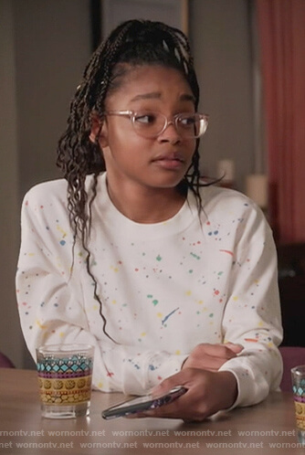 Diane's white splatter print sweatshirt on Black-ish