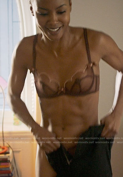 Ella's scalloped mesh bra on Run the World