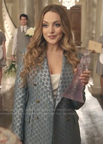 Fallon's blue Gucci logo print jacket and pants on Dynasty