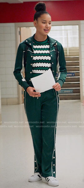 Gina's green track jacket and zig zag sweater on High School Musical The Musical The Series