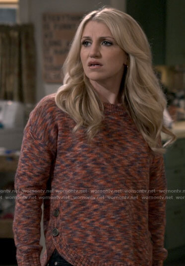 Gina's red space dye sweater on B Positive