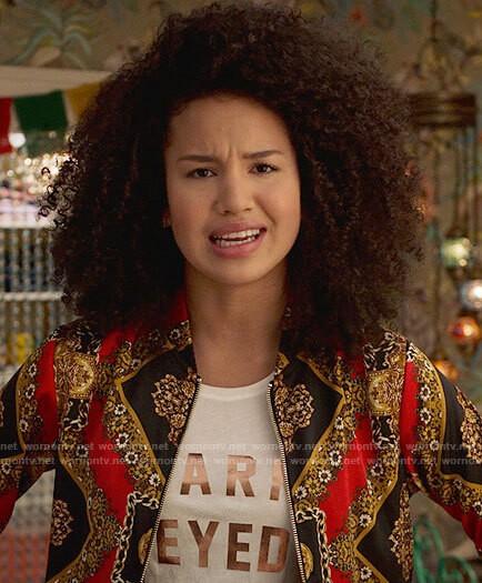 Gina's Starry Eyed top and floral bomber jacket on High School Musical The Musical The Series