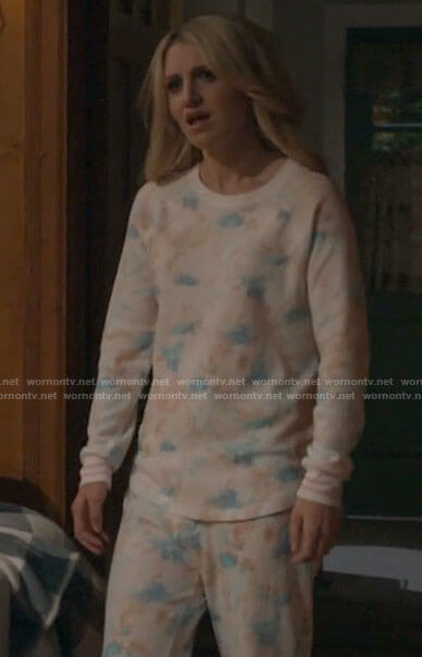 Gina's tie dye pajamas on B Positive